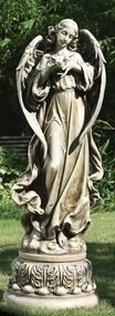 Garden Angel Collection ~ Pedestal Angel With Dove. Dimensions:  46.75"H 16.5"W  x  15.75"D. Statues is made of a Resin / Stone Mix