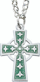 Boys enameled green Celtic Cross with 18" Stainless Steel Chain.