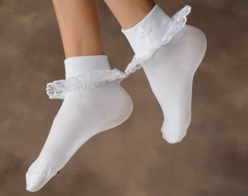 Cotton & Lace Sock with Embroidered Cross. Size 6/8 or Size 9/11