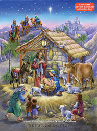 Prepare for Christmas by opening a window each day during Advent. Upon opening each window, find a wonderful piece of gourmet milk chocolate. Also find bible text that tells a part of the Nativity story. Each Advent calendar contains 2.6 ounces of chocolate and measures 10"x13 3/4".
Chocolate Advent calendars may contain traces of peanuts, other nuts, gluten, egg and cereals.
 