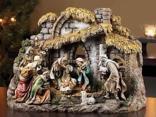 10-piece Nativity set made with resin and stone mixture. 