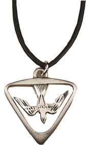 Pewter Holy Spirit Medal comes on a  24" Black Leather Cord with claw clasp. Carded only.