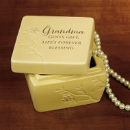Blessing Branches Trinket Box - Grandma.  Lidded box is crafted of ceramic with branch detail and raised and painted flower petals.. Size - 4 x 2 1/2 x 4 in.