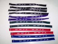 The Classic "What Would Jesus Do" Bracelet. Each Sold Separately.  One Size Fits All. Choose from Black, Red, Navy, Green, or Purple. 
