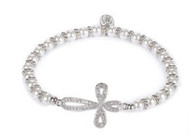 6" Child's Pave CZ Silver Cross Bracelet. Stretch. Made of Glass and Brass.  Matching necklace available Item #223048.