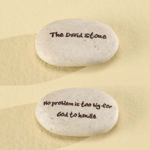 Faith Stones.  "The David Stone"  on one side the other side reads: "No problem is too big for God to handle".  Resin/stone mix. 1.25" x 1.75"