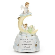  Sweet Dreams "Guardian Angel" Music Box with poem at the base of box. Plays Brahms Lullaby. Dimensions:  7.5"H X 4.2"H.  Materials: Resin stone mix.