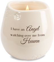 Ceramic vessel holds 8 ounces of 100% soy wax candle. Tranquility Scent. Measures 2.5L x 2.5W x 3.5H x 2.5D
"I have an Angel watching ovr me from Heaven"