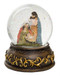 Nativity snow globe with Holy family with Mary in an orange cloak.