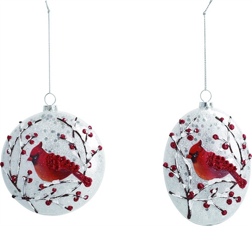 Plastic  Frosted Look Cardinal Ornament - "When a Cardinal appears, it's a visitor from Heaven." Round (3"D) or Oval (4.50"H  x 4"W x.50"D) shape available. Each sold separately.

 
