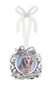 Silver Pet Memorial Ornament comes with a silver ribbon for easy hanging. "Our Treasured Pet" is written across the bottom of ornament. Dimensions: 2 3/4" W. x 2 3/4" H.