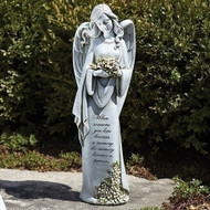22.75"H Memorial Angel with Flower. From the Joseph Studio Garden Statuary Collection. "When someone you love becomes a memory, that memory becomes a treasure"