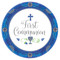 Featuring a cross at the top, a chalice as the bottom and the words "First Communion" in the center they reflect the special occasion being celebrated. Containing 18 plates, your First Communion Party can mingle around the snack table and you can join in the fun too since clean up with the disposable plates is a breeze. Don't forget to stock up on the rest of the blue or pink Communion party supplies with large dinner plates, beverage napkins, and more!

First Communion Paper Plates: 7" diameter; 18 quantity in a package; Royal blue or Pink design