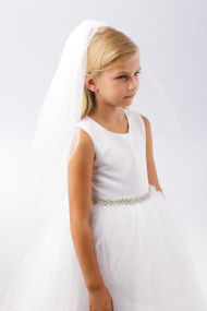 A communion veil with a simple corded edge.