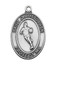 The words "St. Christopher, Protect Me" encircles the sports figure on the front. Medals are available in lead free Pewter or Sterling Silver. 