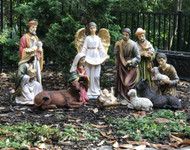 Made with durable fiberglass and resin
Hand-painted with full color
12-piece set includes Holy family, three wise men, shepherd, angel, cow, donkey, and sheep
Jesus removable from crib
Stable or some sort of covering recommended for outdoor use
Indoor and outdoor use 