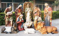 72” scale
Made of durable fiberglass-resin
Hand-painted with full color
12-piece set includes the Holy family, three wise men, shepherd, angel, cow, donkey, and sheep
Jesus removable from crib
Indoor and outdoor use
Recommend stable or cover for outdoor use