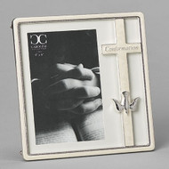 7.25"H White Confirmation Frame from the Caroline Collection. Picture Frame is a zinc alloy and is lead free. White Confirmation Frame holds a 4" X 6" photograph. 