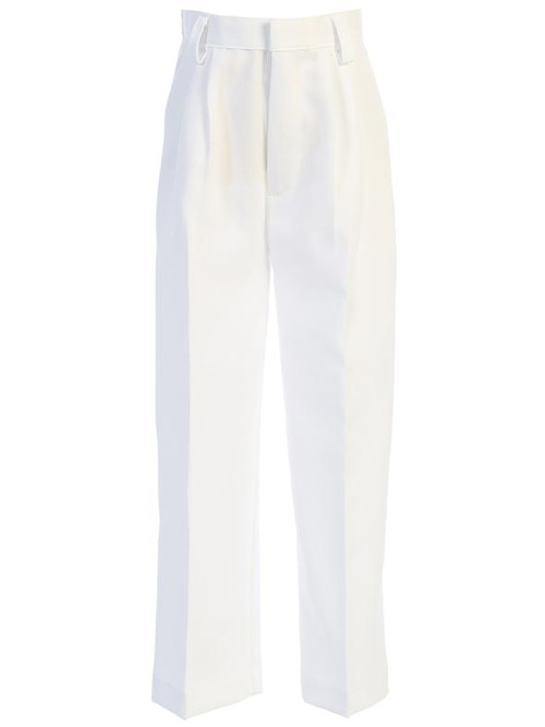 Boy's poplin pants.  Pants have a hook & eye closure with zipper fly, elastic waistband at the back and belt loops. Made in U.S.A.