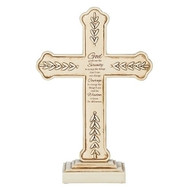 8.25" Serenity Prayer Standing Cross.  This 8.25"" standing cross has the Serenity Prayer written on it in its entirety. There are decorative  leaves on the outside edges of the cross.  Cross is made of a resin/stone mix.