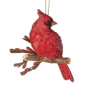 4.5" Christmas Cardinal on a Branch Ornament. Made of a resin/stone mix, the Cardinal on a Branch Ornament measurements are: 4.25"H x 3.5"W x 1.75"D. 