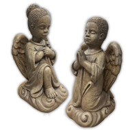  African American Cement Outdoor Statue.  Praying Children Angel ~ Boy or Girl 
Meausurements:   H: 13.50", BW: 6" BL: 7", Wt: 15 lbs. Wingspan is 8"
Handcrafted and made to order...Allow 4-6 weeks for delivery.  Made in the USA. 
Boy:  1304  Girl: 1311