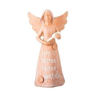 4" Terra Cotta Angel with with Hoe. "Life is Better in the Garden" on front of angel