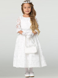 Lace dress with 3/4 sleeves
Silver corded floral trim on waist
Tea-length
Made in U.S.A.
Accessories are sold separately
3 Dress Limit Per Order
