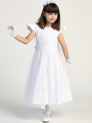 Satin dress with corded lace applique
Split Overlay 
Tea-length
Accessories are sold separately
3 Dress Limit Per Order