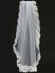 This beautiful 24" Veil on Comb with a corded lace trim  is perfect for your child's first communion event.  