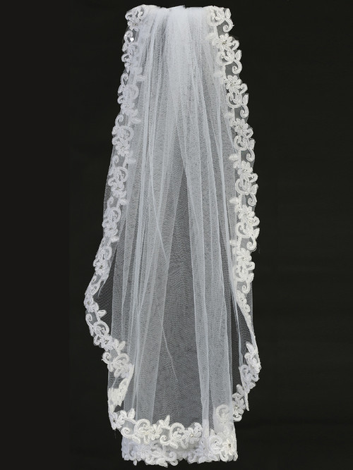 This beautiful 24" Veil on Comb with a corded lace trim  is perfect for your child's first communion event.  