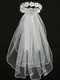 24" Veil - Organza flowers, pearls & rhinestones
Satin Bows at the back
Made in the USA