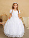 Product Description:

Short Sleeve 3D Floral overlay dress with a rhinestone sash

Create a First Communion look as sweet and sparkly as your little girl. In this floral lace overlay dress with a rhinestone belt, your girl will feel extra special during this momentous occasion. 
Floral lace 3D Floral overlay dress with a rhinestone sash
Short-sleeved dress
Ankle length
Made in the U.S.A. 
3 Dress Limit Per Order