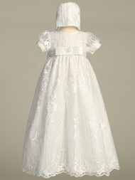 Nicole, Girls Baptismal Gown, Embroidered tulle gown with sequins
