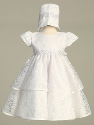 Tiffany, Girls Baptismal Dress, Lace dress with embroidered & sequins organza trim