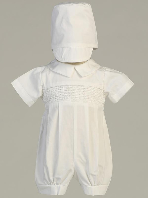 Smocked cotton romper (runs small)~ Sizes : 0-3mos, 3-6mos, 6-12mos, 12-18mos, 18-24mos. Made In USA