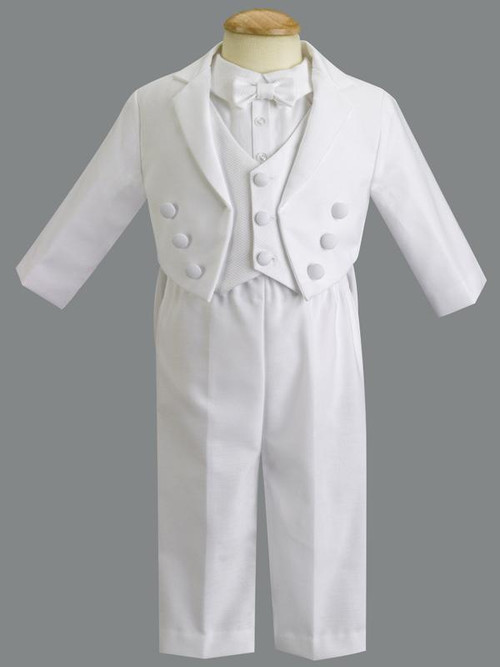 Jeffrey ~ Cotton Tuxedo with Pique Vest and Body Suit style shirt.  Sizes : 0-3m, 3-6m, 6-12m, 12-18m, 18-24m, 2T. Made In USA