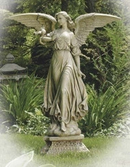 Garden Angel Collection ~ Angel Pedestal Statue. 46.5"H 22.5"W 15"D. Stone / Resin Mix