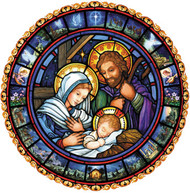 This jumbo size Advent calendar will be the highlight of any room it's displayed in! Detailed depictions of the Christmas story surround the Holy Family. Prepare for Christmas by opening a window each day during Advent to reveal a special picture. The front is accentuated with glitter and bible text that follows the story of the Nativity is presented on the back of each window. Image is duplicated on reverse side. Diameter is 17". Easy to hang or display anywhere! 