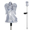4" x 3" x 34"H Acrylic LED lit Angel with metal stake. Charges during the day and illuminates at night. Ideal for garden landscapes, yards, porches, balconies, pathways, churches, cemeteries or memorial sites. Easy to install, no wiring required.