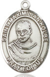 Patron Saint against Drug Addiction. Silver Filled St. Maximilian Kolbe Pendant on a 24 inch Stainless Silver Heavy Curb Chain. Measures 1" x 3/4".