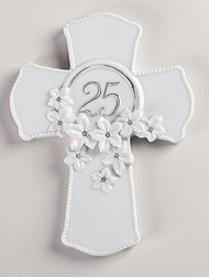 Love in Bloom 7" 25th Anniversary Porcelain Wall Cross. 7.125"H x  5.375"W x 0.75"D