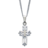 Crystal Cross Pendant with 16" rhodium plated chain features a unique silver color cross in the center. Makes a beautiful gift for First Communion.