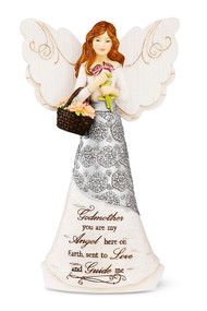 6" Angel w/Basket of Flowers. Inscribed with: "Godmother you are my angel here on Earth sent to Love and Guide me."