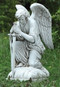 Garden Collection ~ Male Angel Kneeling. Angel Statue Kneeling. 13.25"H 6"W  x  8.5"D. Resin /Stone Mix