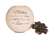 5" Round Tea Light Holder for Mother, inscribed with "A Mother is someone who always has smiles to share and love to offer."