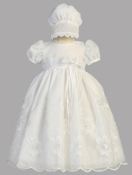Samantha, Embroidered organza dress with bonnet. Made In USA