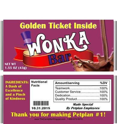 Willy Wonka Themed Candy Bar Wrappers