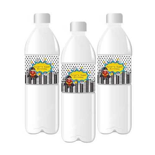 Super Hero Boy Birthday Personalized Water Bottle Labels