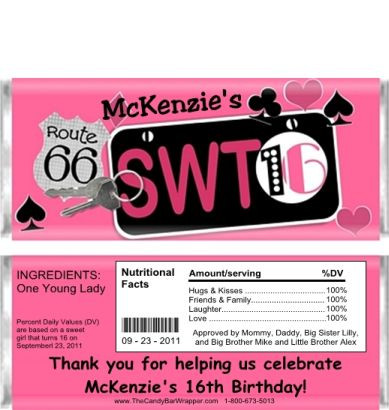 sweet 16 license plate candy wrappers candy wrappers